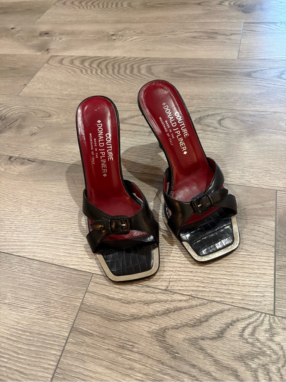 Donald J. Pliner Black Leather Buckle Slide Sandals - Women's